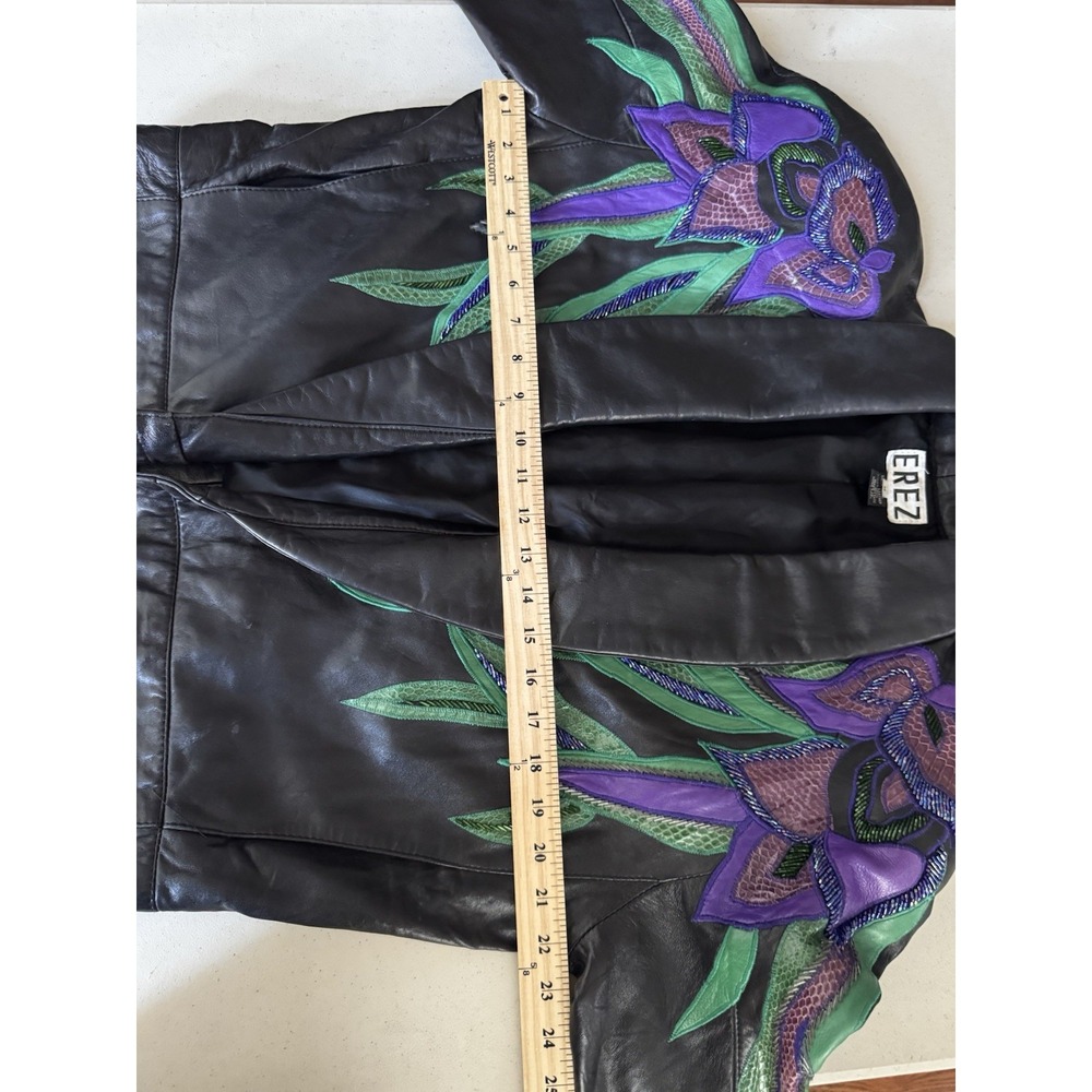 Vtg 80's Erez Flaming Irises Leather Jacket M Moto Snakeskin Trim Colorful Art - Picture 16 of 16